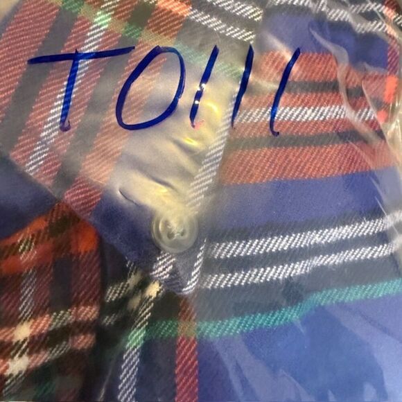 Lands' End Flannel Shirt Traditional Fit Contrast Cuffs Blue Red Size Large - Picture 14 of 14